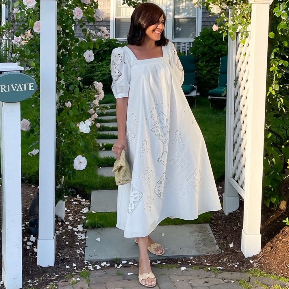 Hunter Bell Waverly Cream Eyelet Midi Dress Cotton Size Medium NWOT - Picture 11 of 15